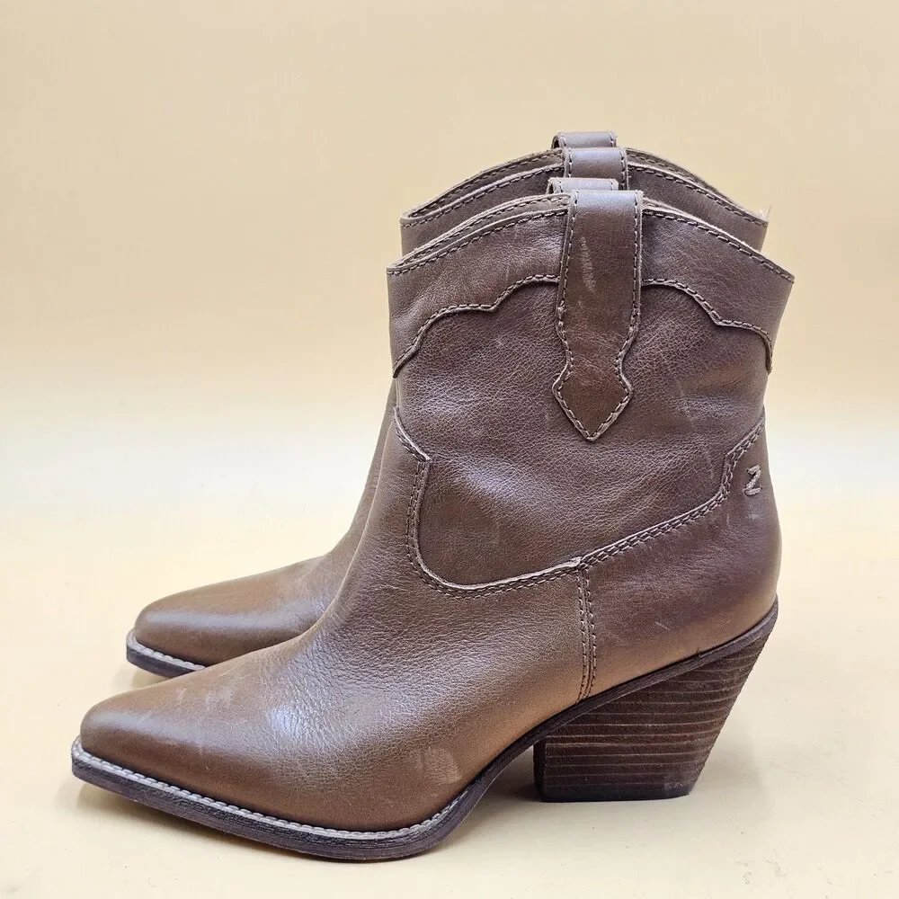 New Womens Zodiac Roslyn Brown Leather Western Ankle Cowboy Boots Size 8.5 M